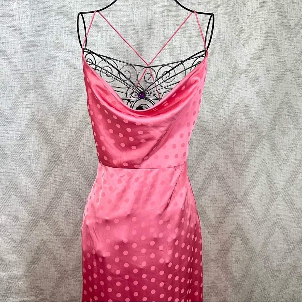 Vici pink polka dot cowl neck silky midi dress size S - Picture 5 of 12